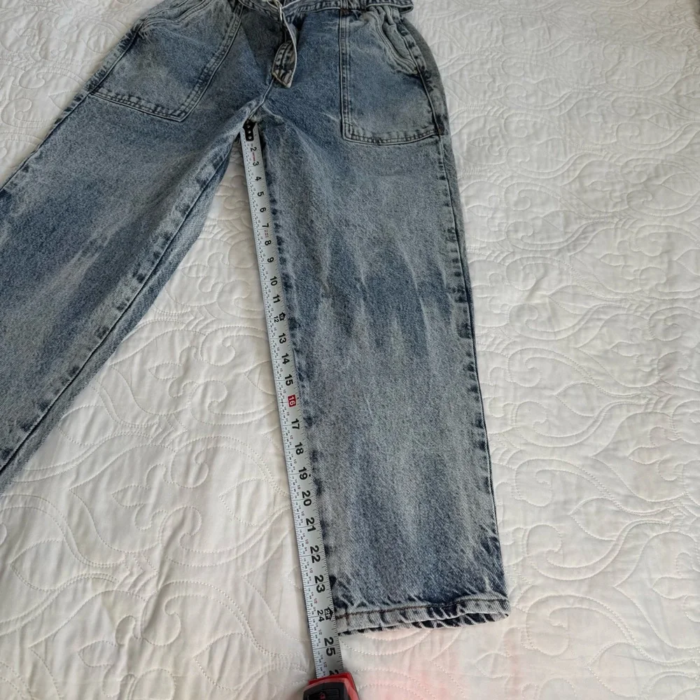 River Island High Rise Balloon Wide-leg Paper-bag Tie Belt Acid Wash WM’s 12 EUC